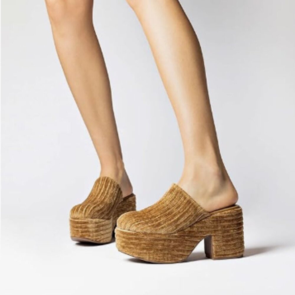 Corduroy Platform Mules in Tan